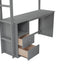 Wood Full Size Loft Bed with Wardrobes and 2-Drawer Desk with Cabinet  Gray - Korvel