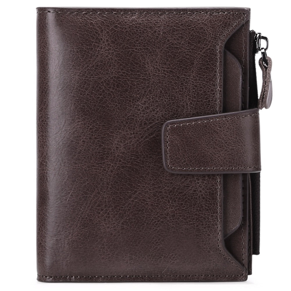 Men's short genuine leather wallet first layer cowhide Korean style fashion casual wallet driver's license wallet father's day gift - Korvel
