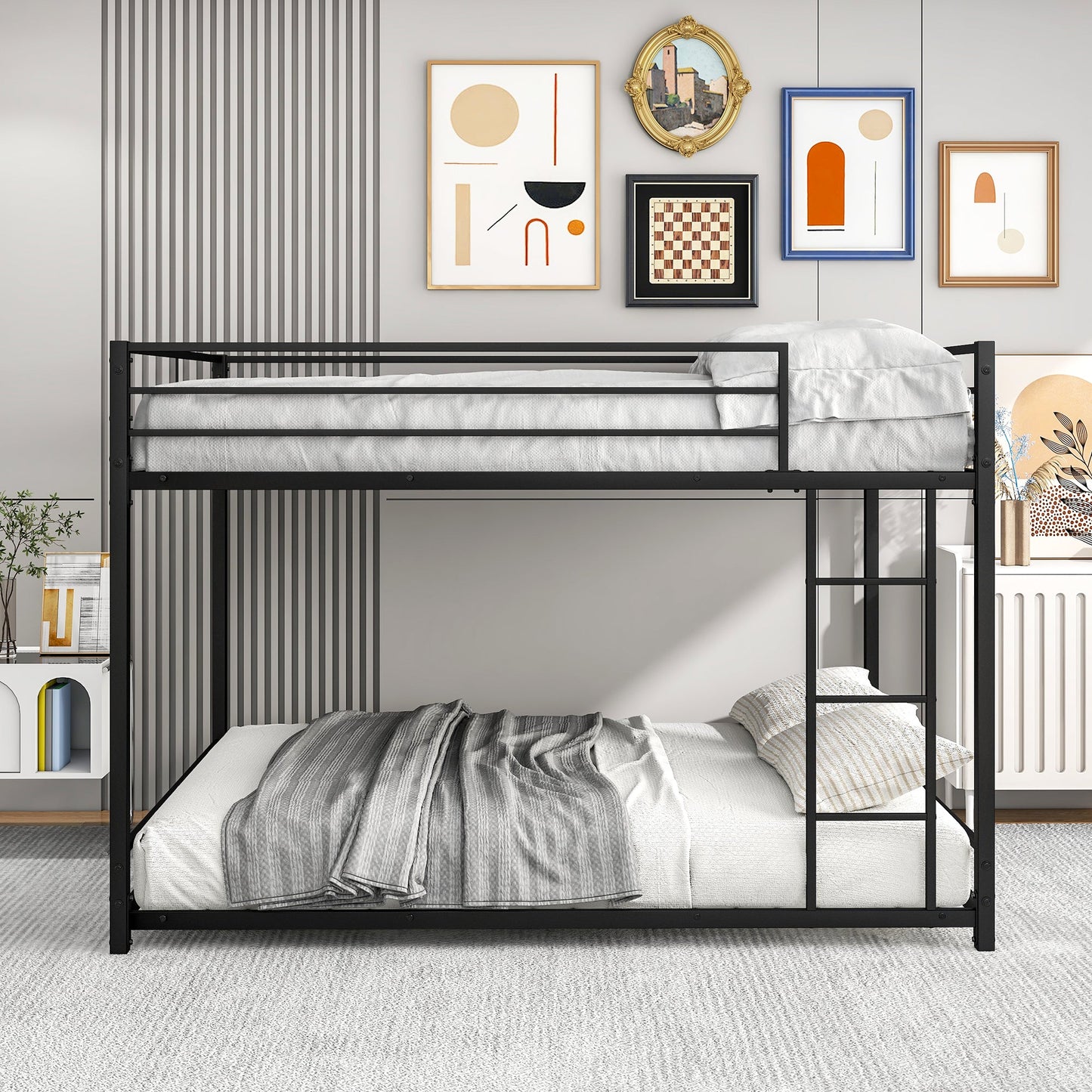 Metal Bunk Bed Full Over Full Bunk Bed Frame with Safety Guard Rails Heavy Duty Space-Saving Design Easy Assembly Black - Korvel