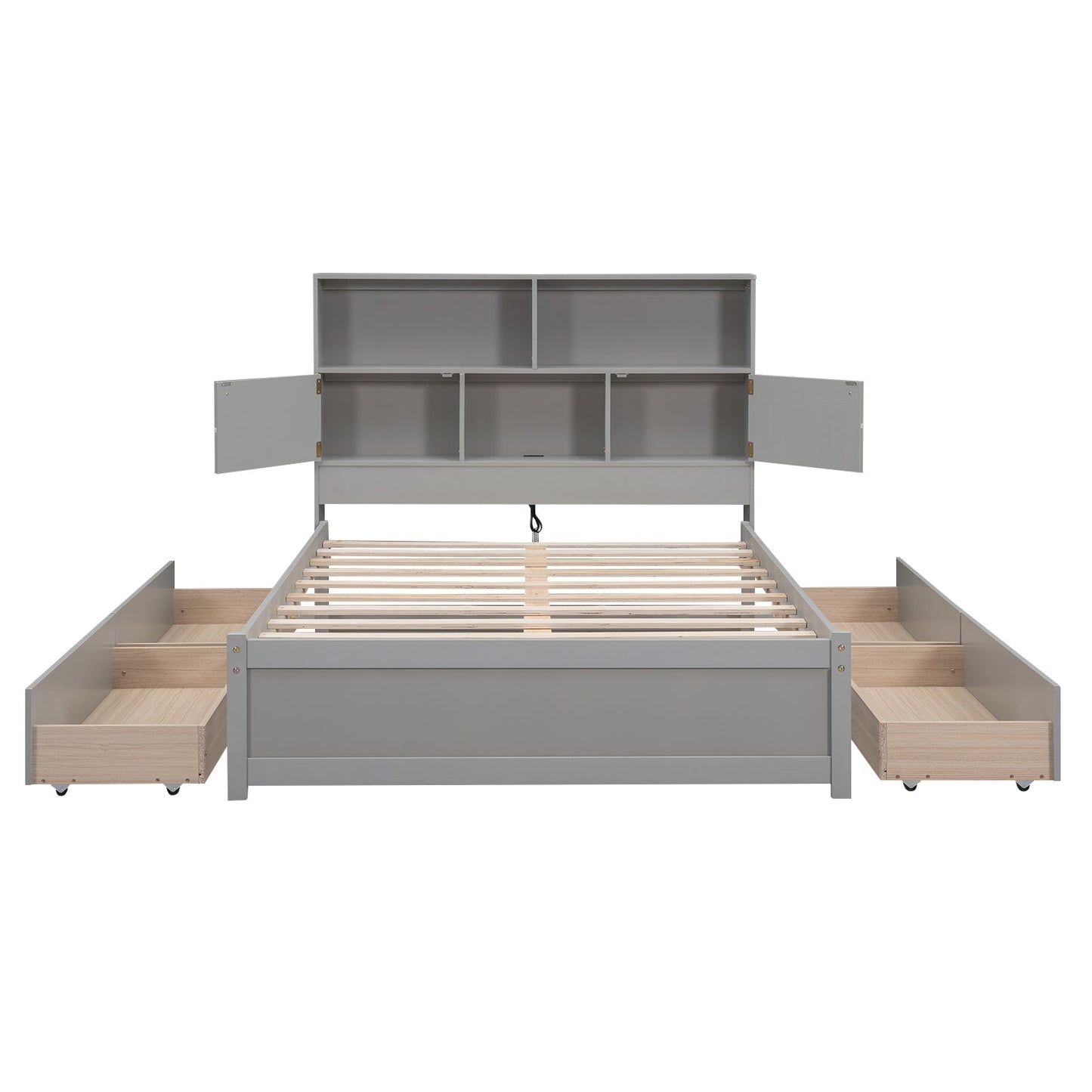 Full Size Platform Bed with Storage Headboard and Charging Station