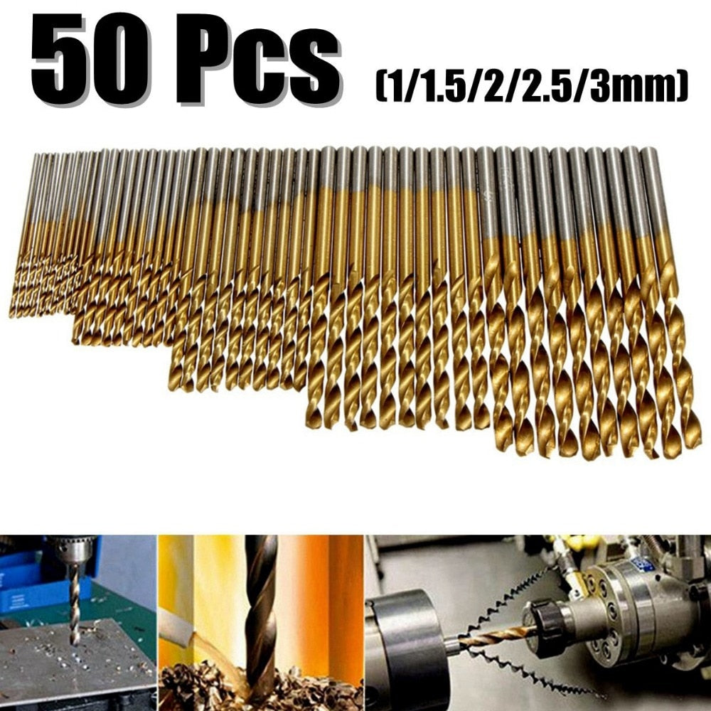 50Pcs Titanium Coated HSS Drill Bit Set - Premium Quality