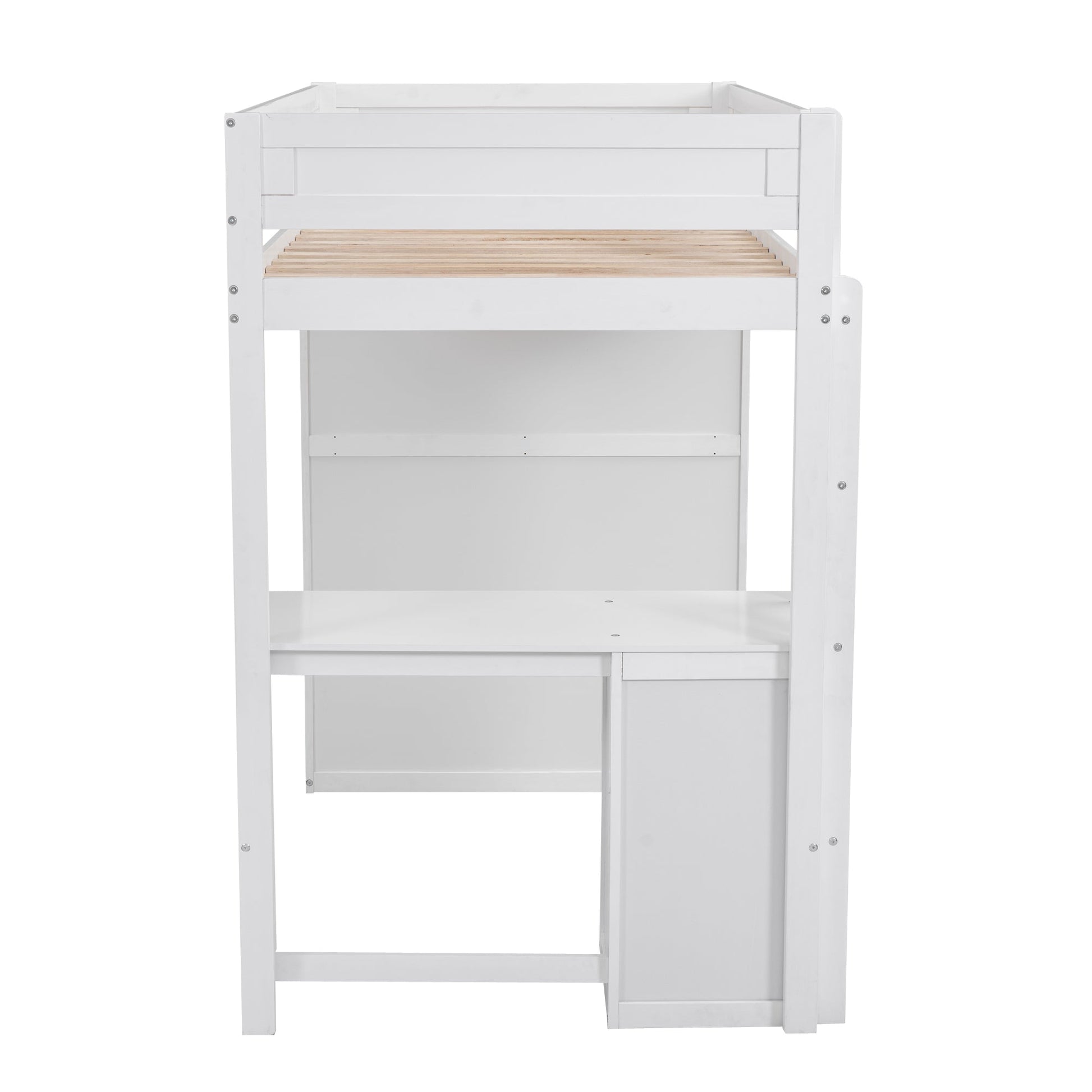 Wood Twin Size Loft Bed with Wardrobes and 2-Drawer Desk with Cabinet  White - Korvel