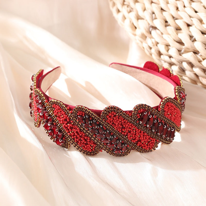Gorgeous Mizhu Water Diamond Baroque Retro Wide Edge Hair Accessories - Korvel