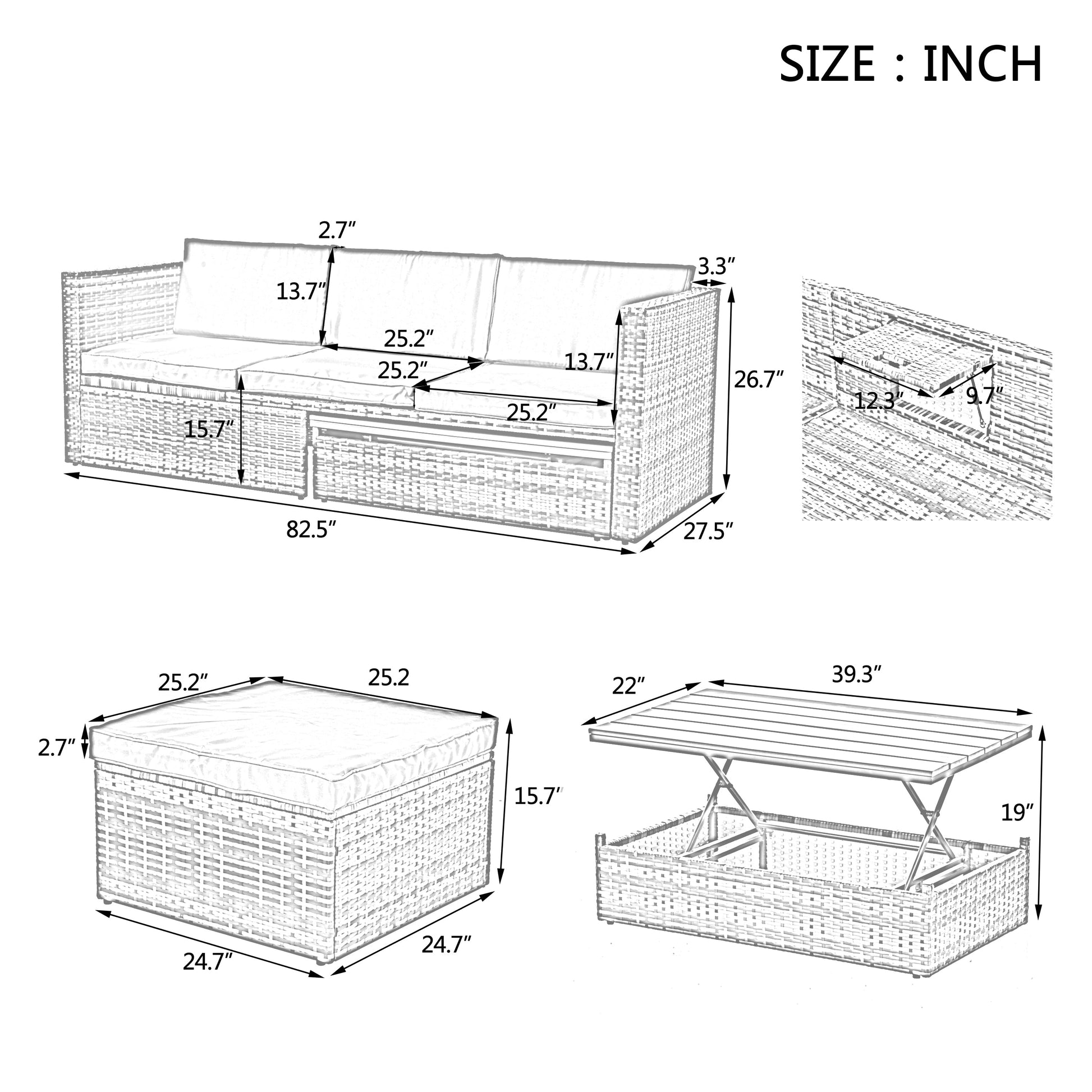 Patio Furniture, Outdoor Furniture, Seasonal PE Wicker Furniture,5 Set Wicker Furniture With Plywood Coffee Table - Korvel