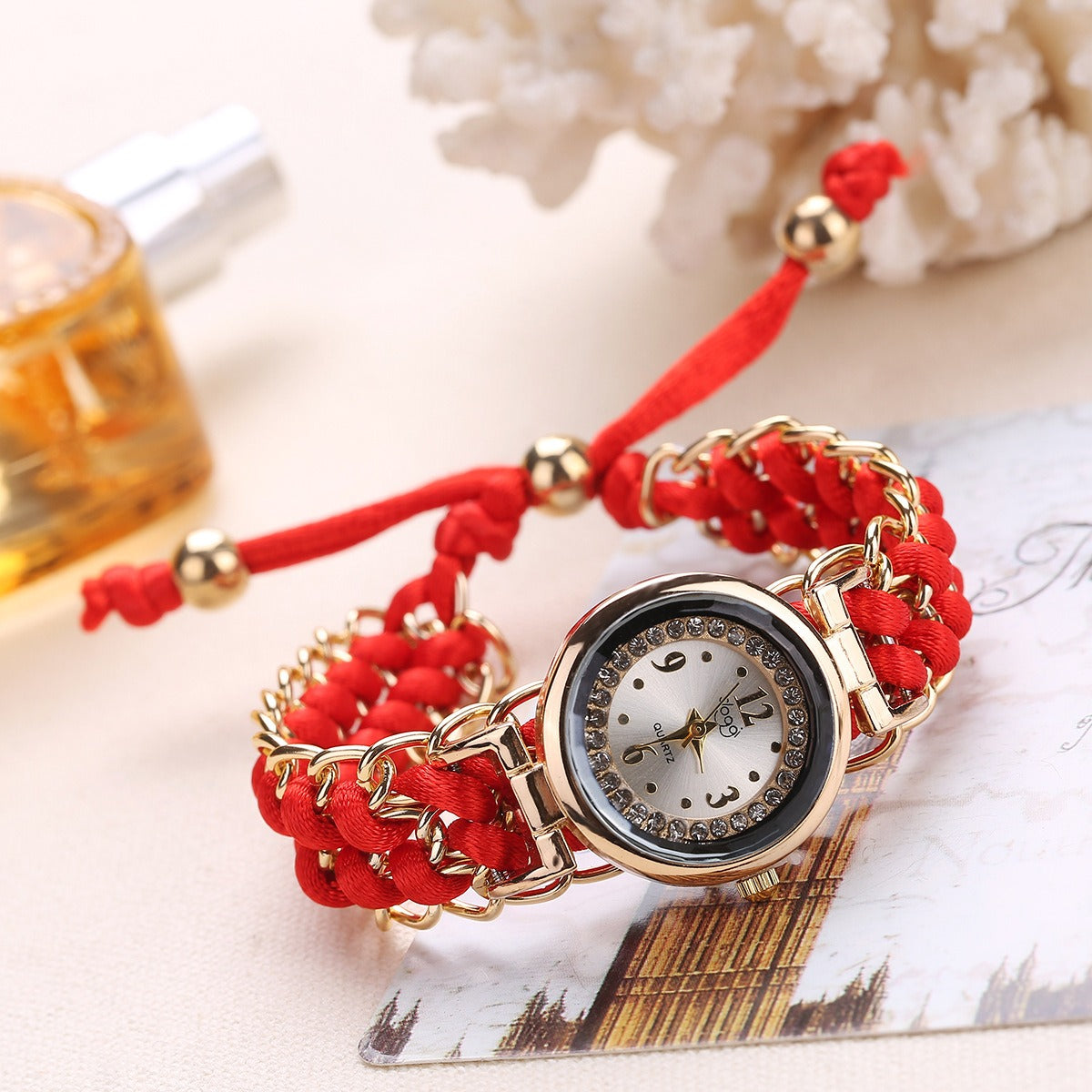 New small dial with diamond inlay Women's woven rope watch Women's creative fashion retractable rope quartz watch - Korvel