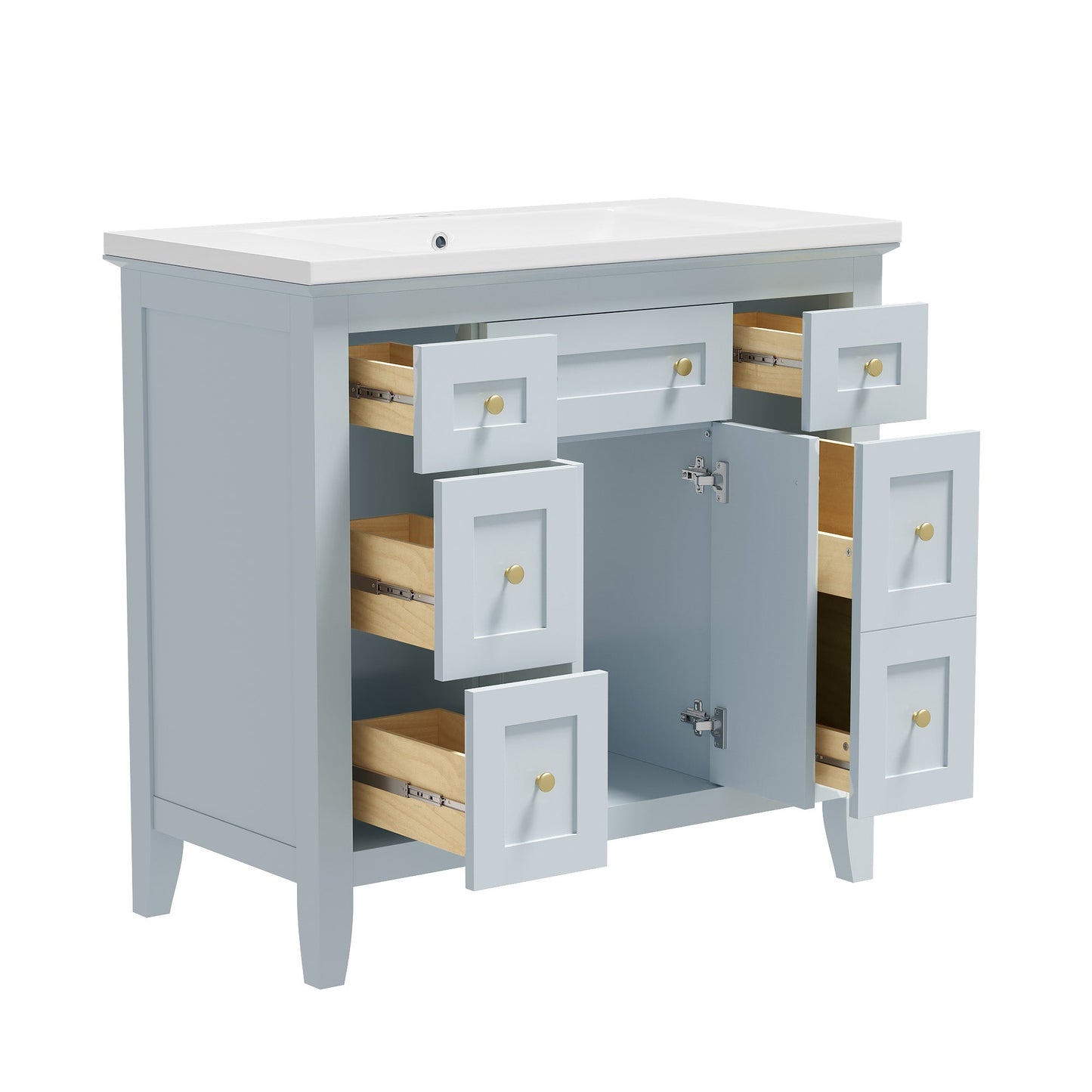 Meuble de salle de bain bleu clair de 36" avec évier en résine et rangement