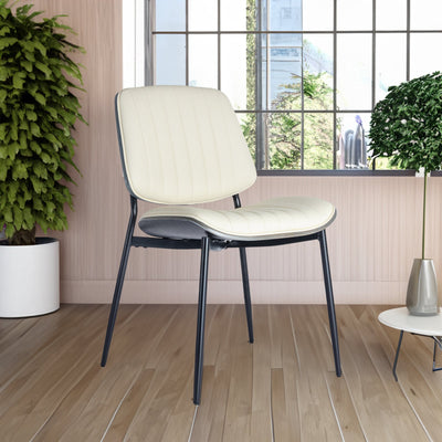 2-piece retro linen chair set with curved wooden backrest, cushioned seat, adjustable metal legs, (Beige PU) - Korvel