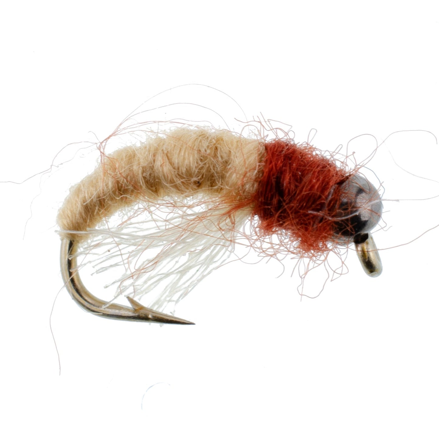 Paquete de 3 Nymphs de Larva de Caddis Marrón Claro con Cabeza de Perla Tamaño 14