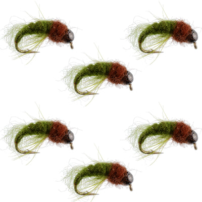 Nymphe Caddis Larva Olive Marron à Tête Perlée - Taille 12 (Paquet de 6)