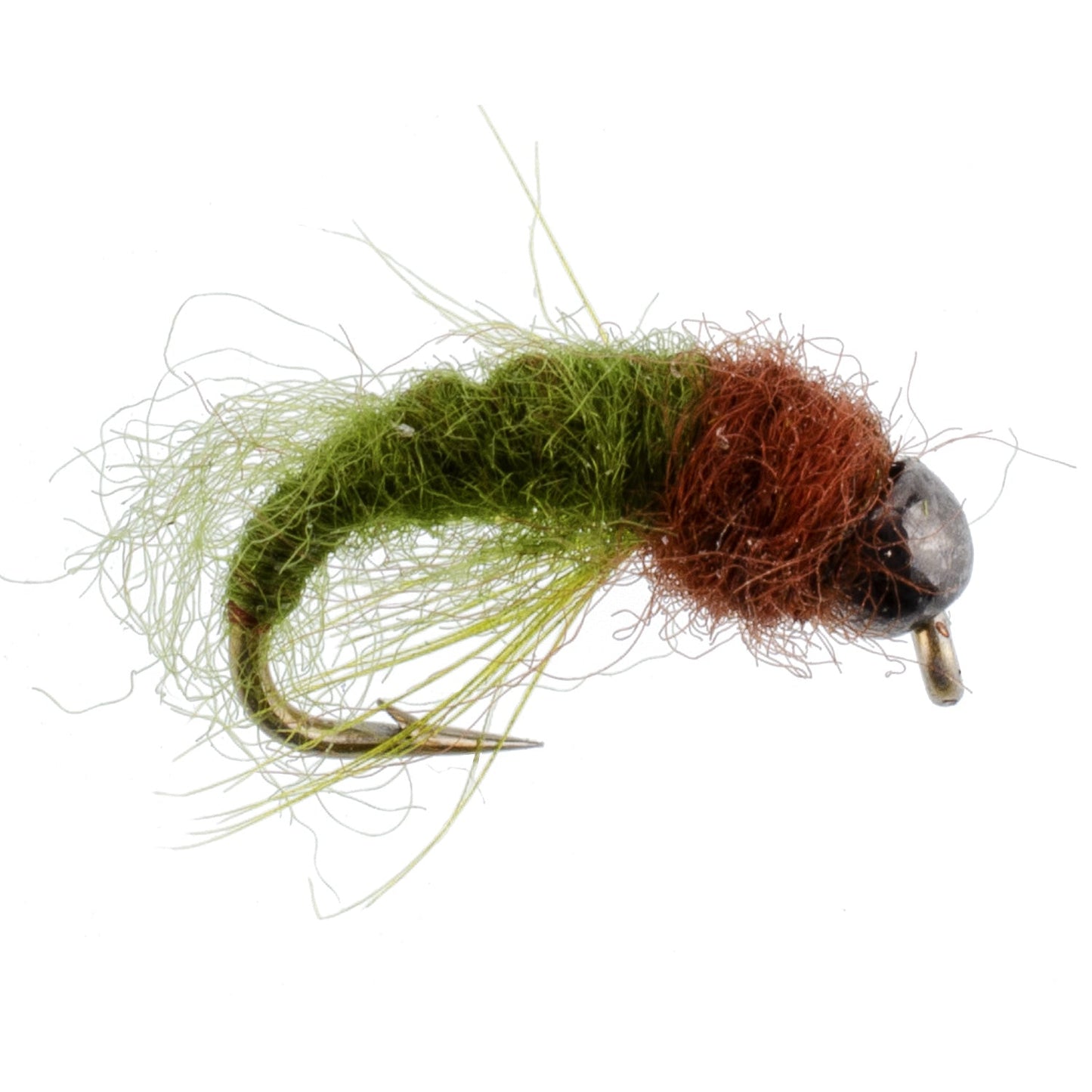 Nymphe de larve de caddis olive brun à tête en perles - Taille 14 (12 mouches)