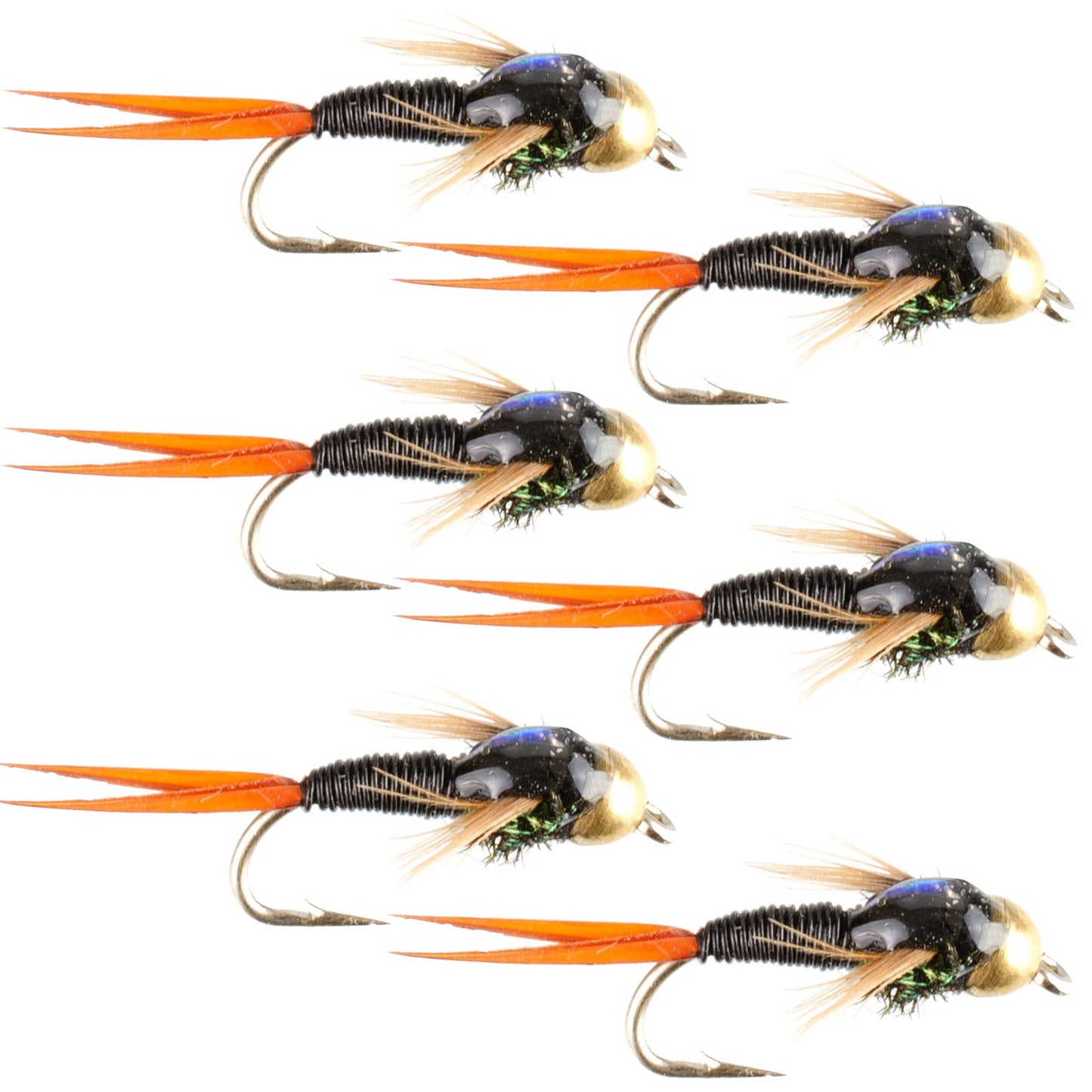 Premium Black Copper John Nymph Flies - 6 Pack, Size 14 - Korvel