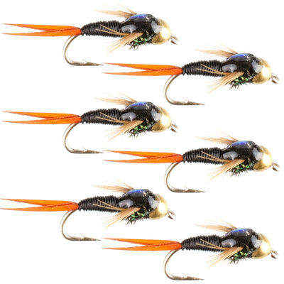 Premium Black Copper John Nymph Flies - 6 Pack, Size 14 - Korvel
