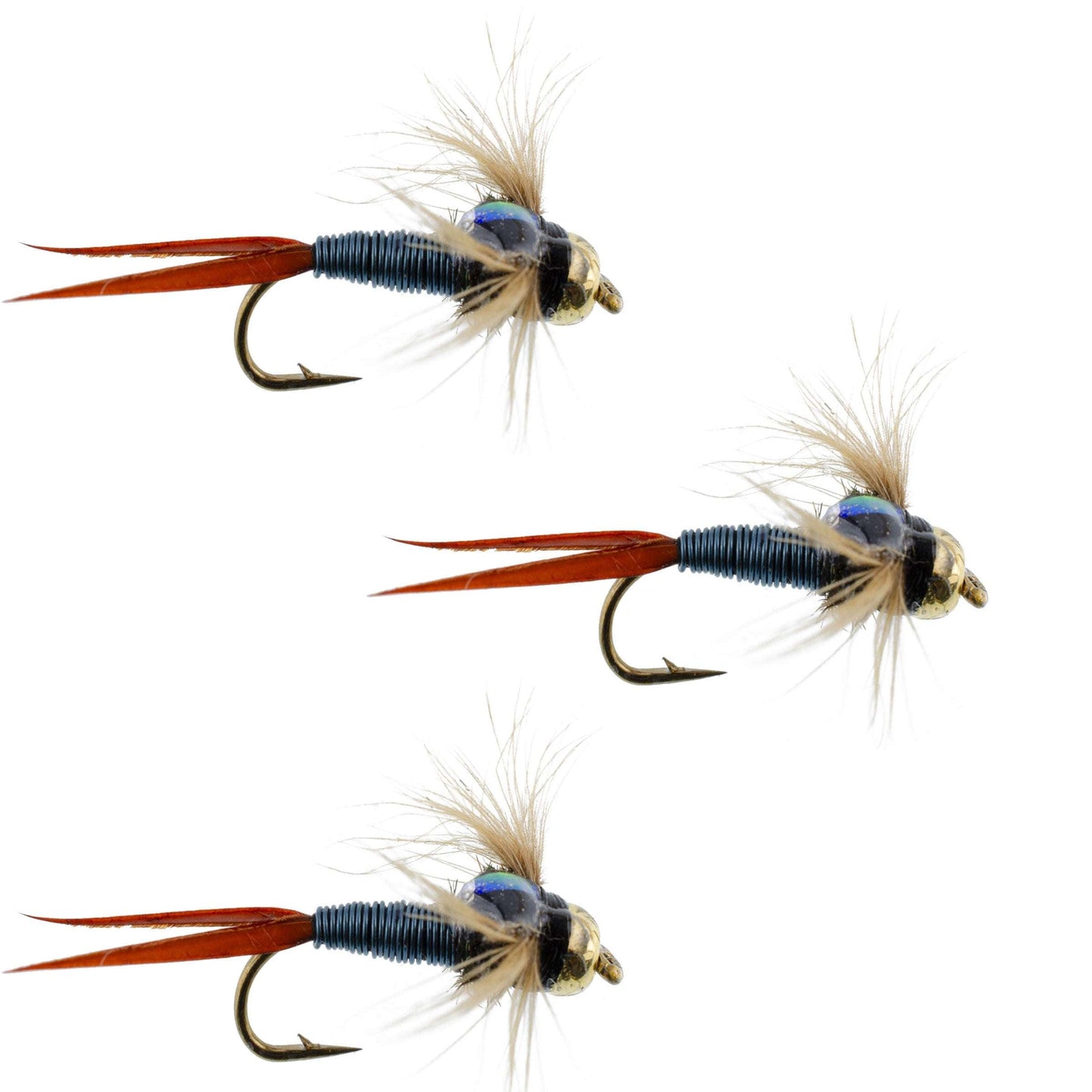 3-Pack Copper John Nymphs in Metallic Blue - Size 14 Fly Fishing Flies - Korvel