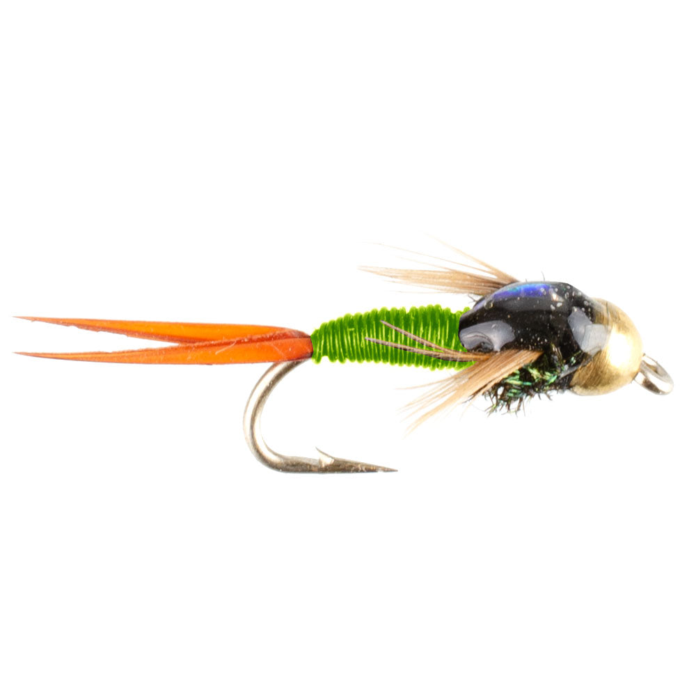 Premium Tungsten Bead Head Chartreuse Copper John Nymph Flies - Pack of 6, Size 18 - Korvel