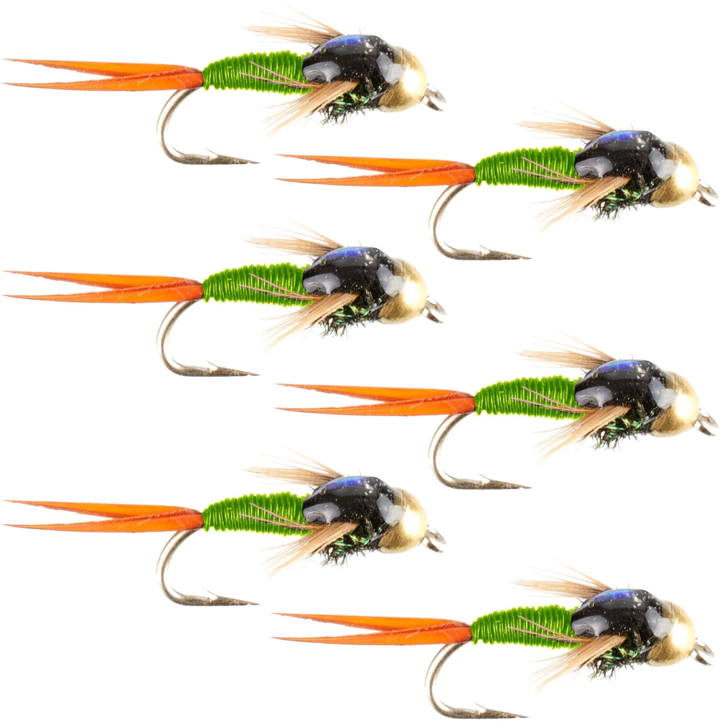 Chartreuse Copper John Nymph Flies - Premium Set of 6 for Trout Fishing - Korvel