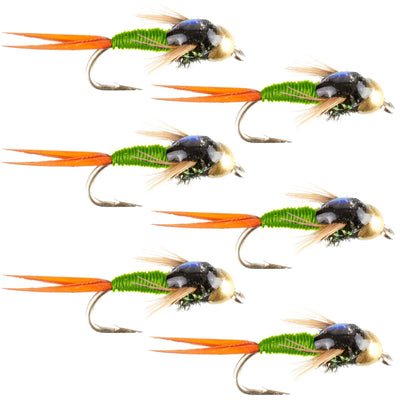 Premium Chartreuse Copper John Nymph Flies - 6 Pack Size 16 for Effective Fishing - Korvel