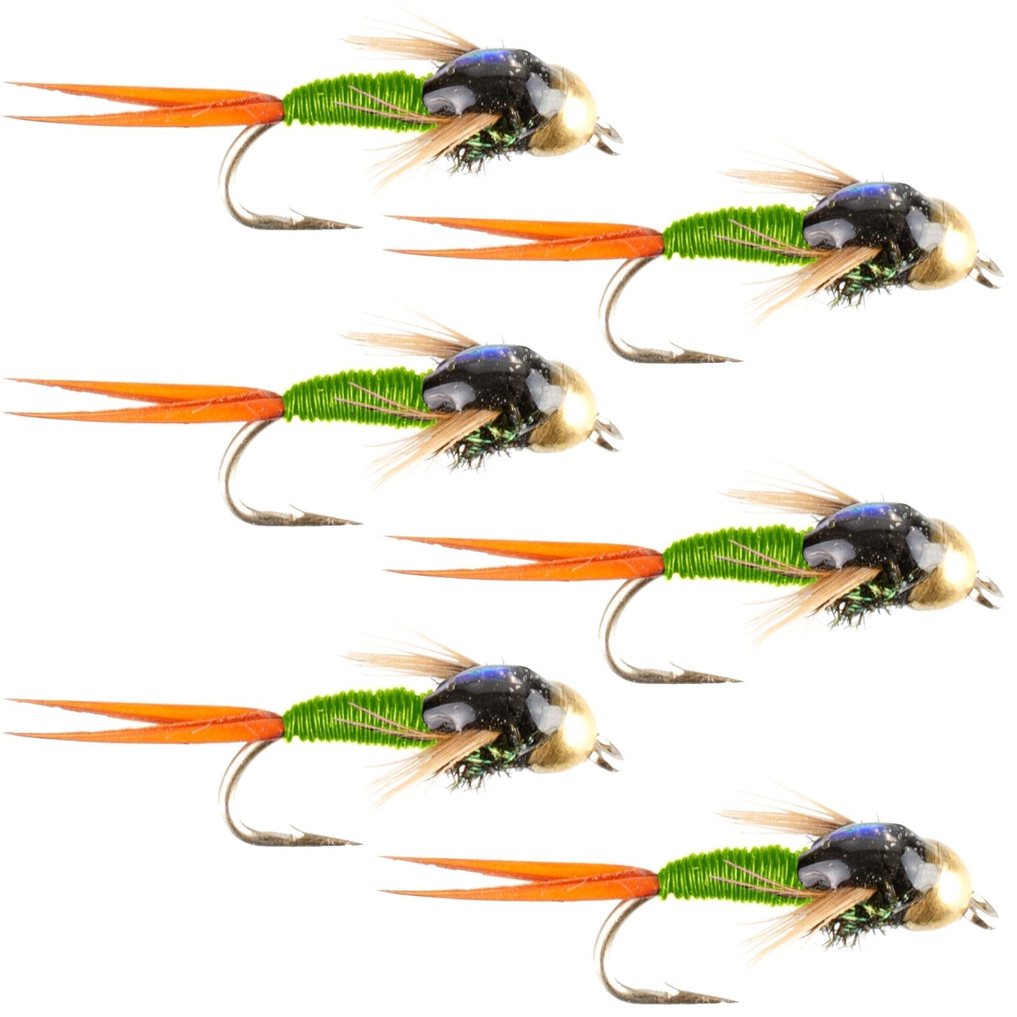 Premium Tungsten Bead Head Chartreuse Copper John Nymph Flies - Pack of 6, Size 18 - Korvel