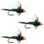 3-Pack Green Copper John Nymph Flies - Size 16 for Trout Fishing - Korvel