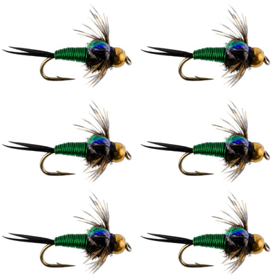Premium Green Copper John Nymph Flies - 6 Pack, Size 14 - Korvel