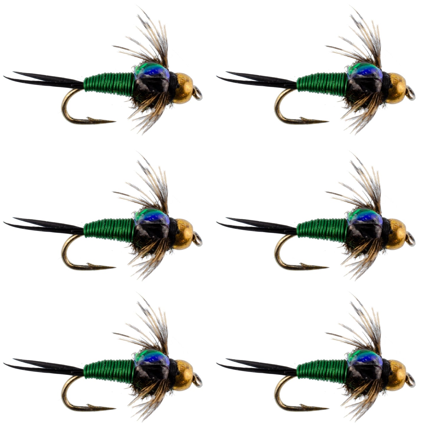 Premium Green Copper John Nymph Flies - Set of 6 Size 18 for Trout Fishing - Korvel