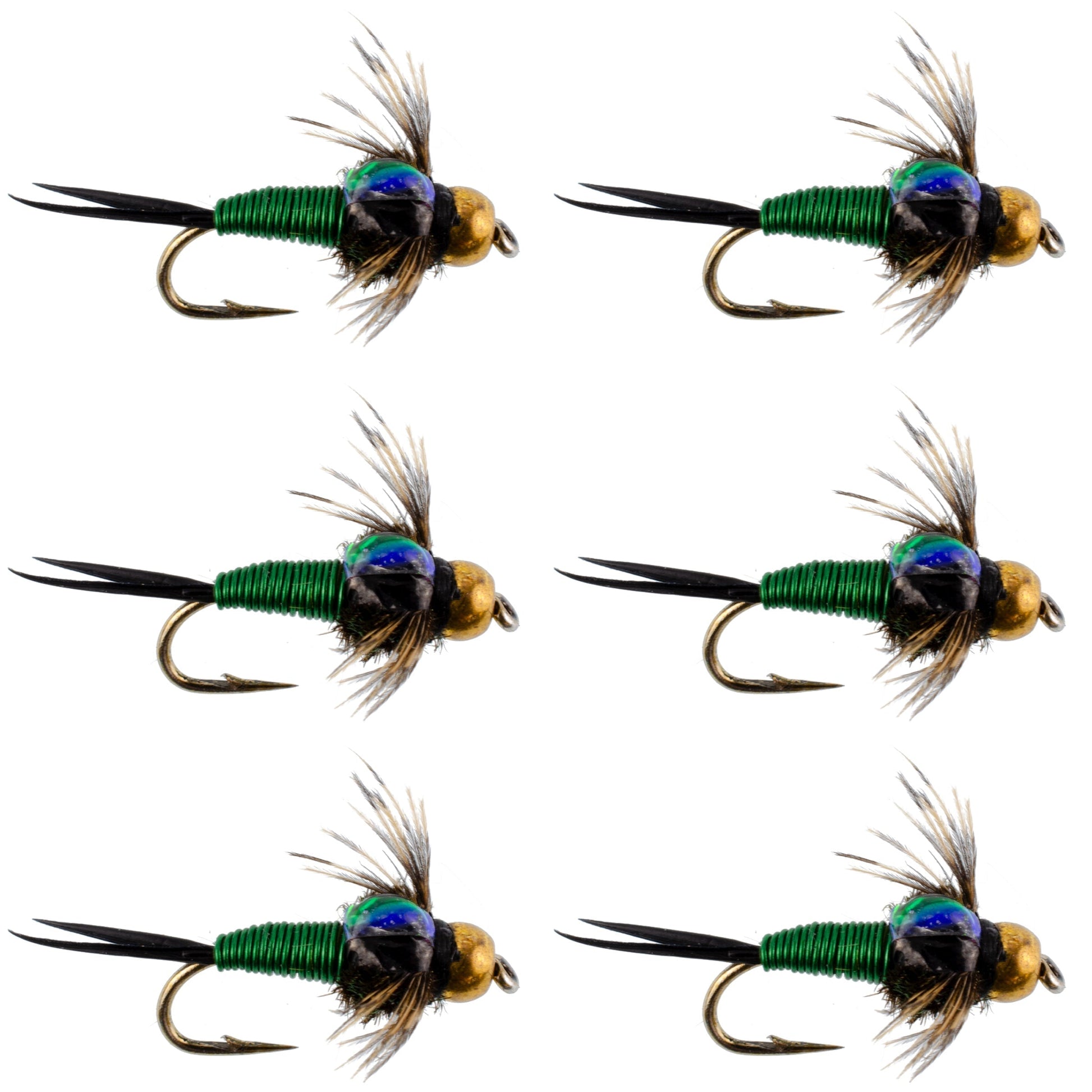 Premium Green Copper John Nymph Flies - Set of 6 Size 18 for Trout Fishing - Korvel
