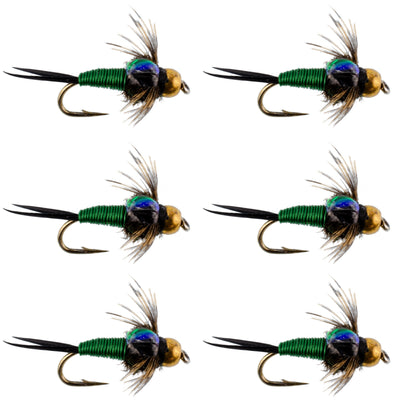 Premium Green Copper John Nymph Flies - Set of 6 Size 18 for Trout Fishing - Korvel