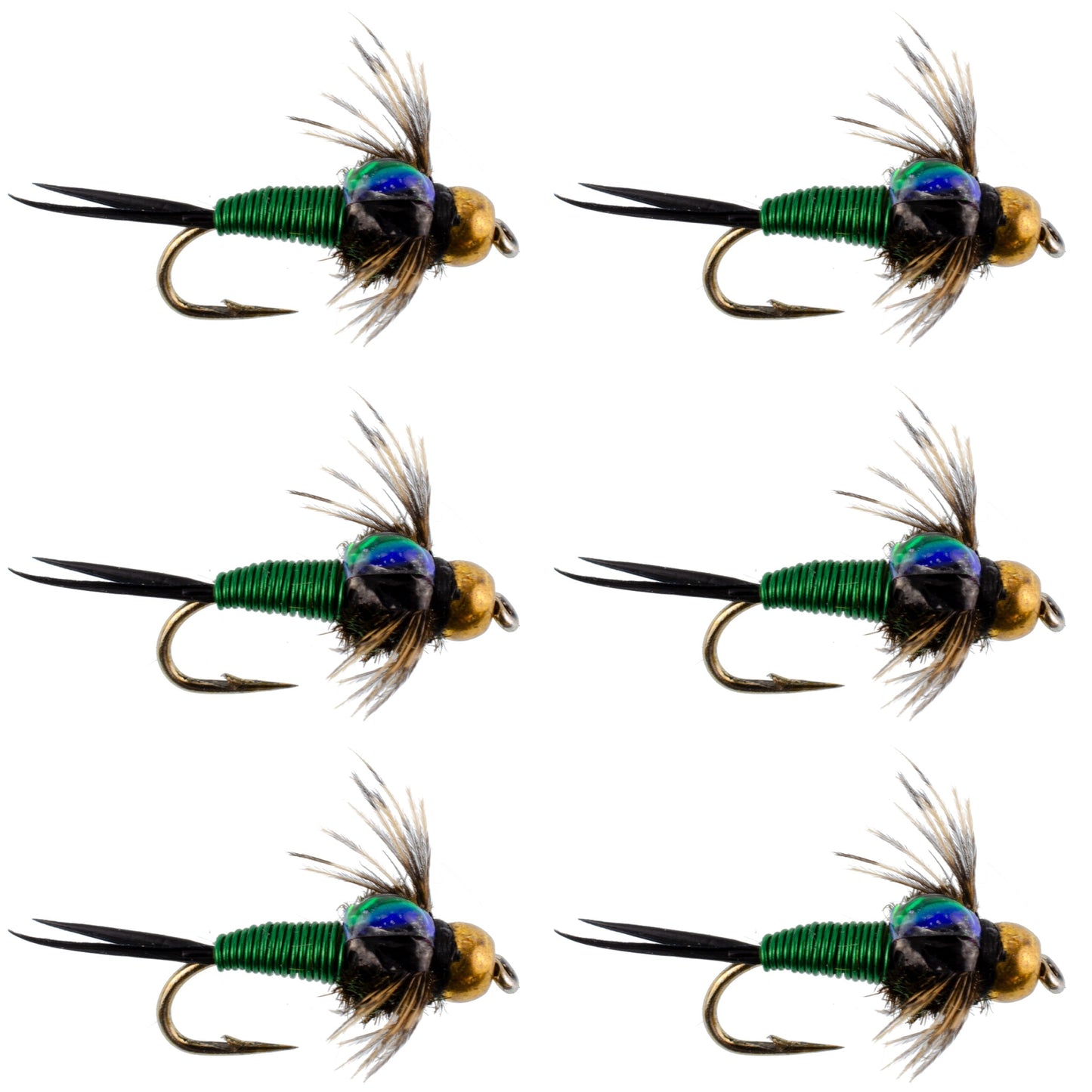 Premium Green Copper John Nymph Flies - Pack of 6 Size 16 for Trout Fishing - Korvel
