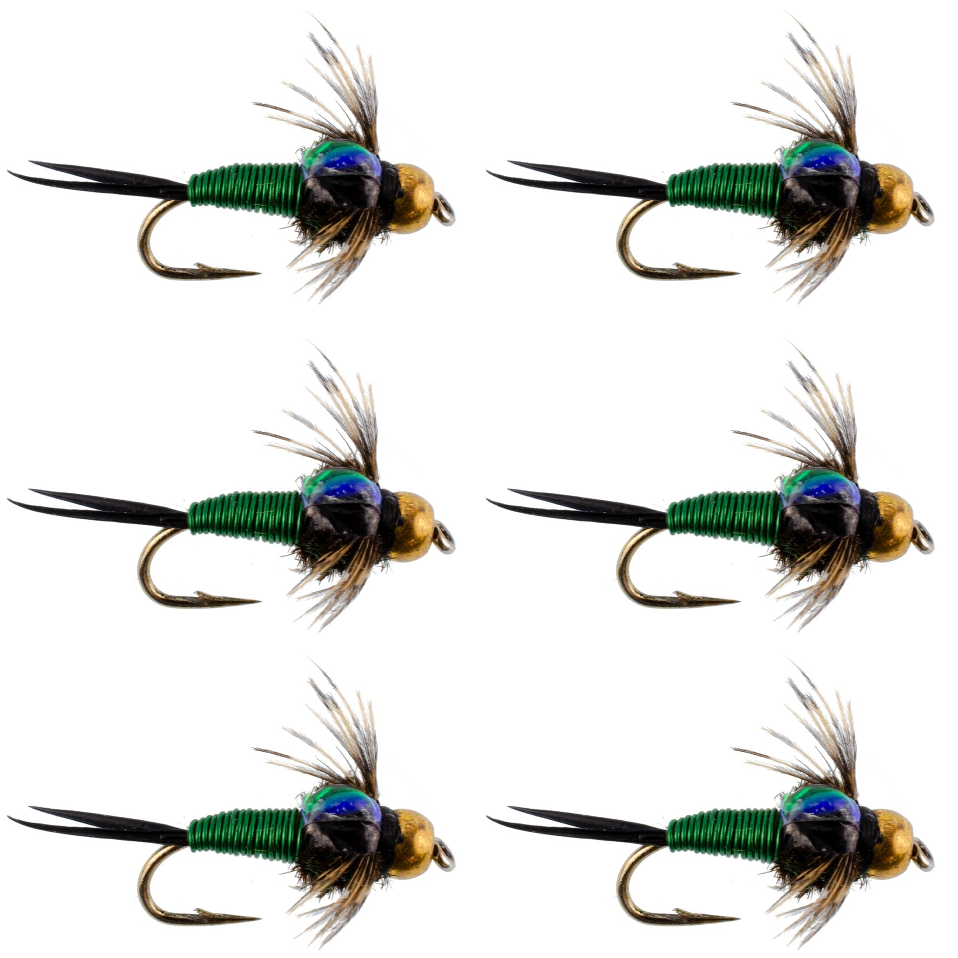Premium Green Copper John Nymph Flies - Pack of 6 Size 16 for Trout Fishing - Korvel