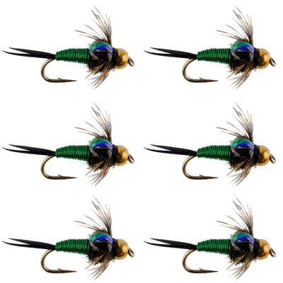 Premium Green Copper John Nymph Flies - Pack of 6 Size 16 for Trout Fishing - Korvel