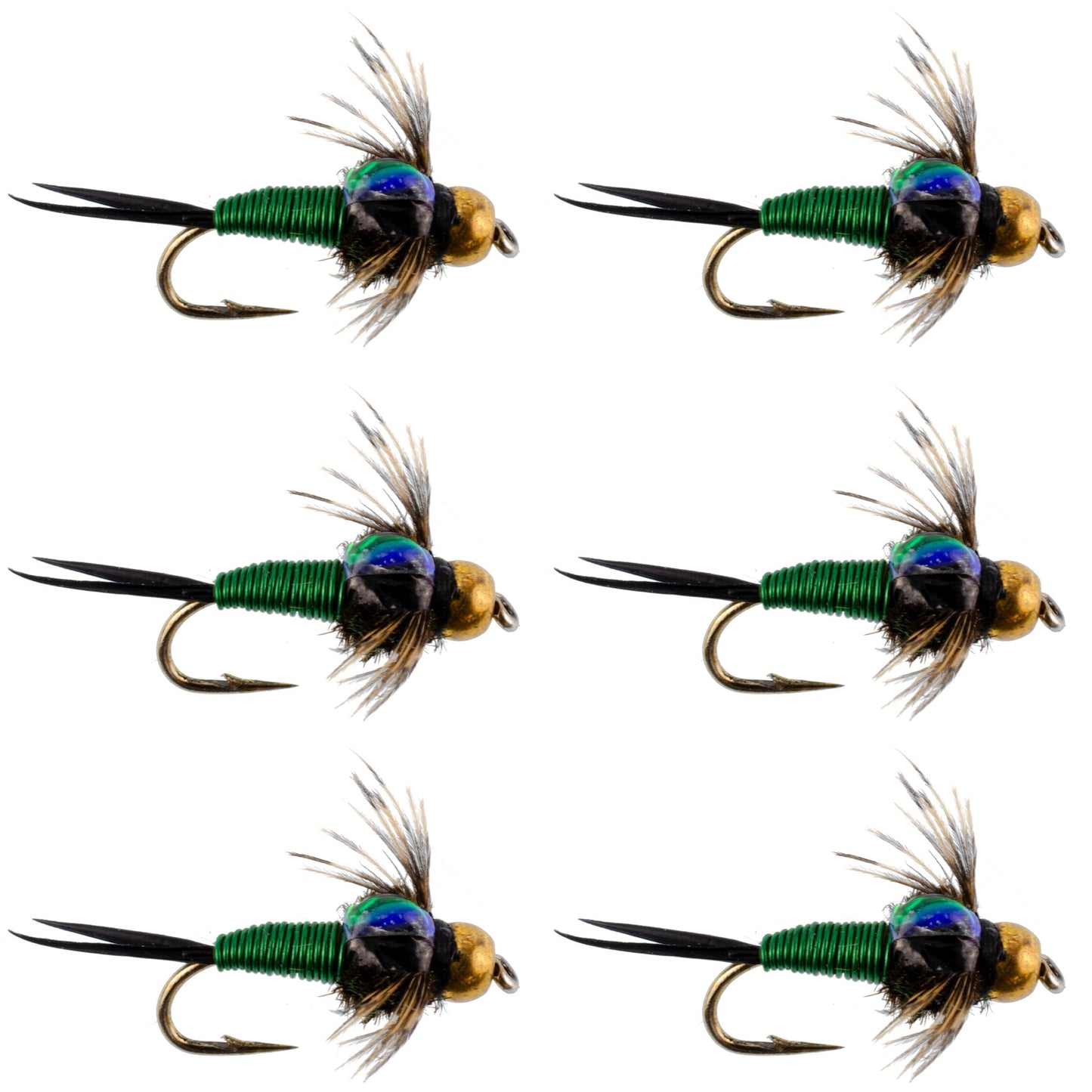 Premium Green Copper John Nymph Flies - Set of 6 Size 12 for Trout Fishing - Korvel