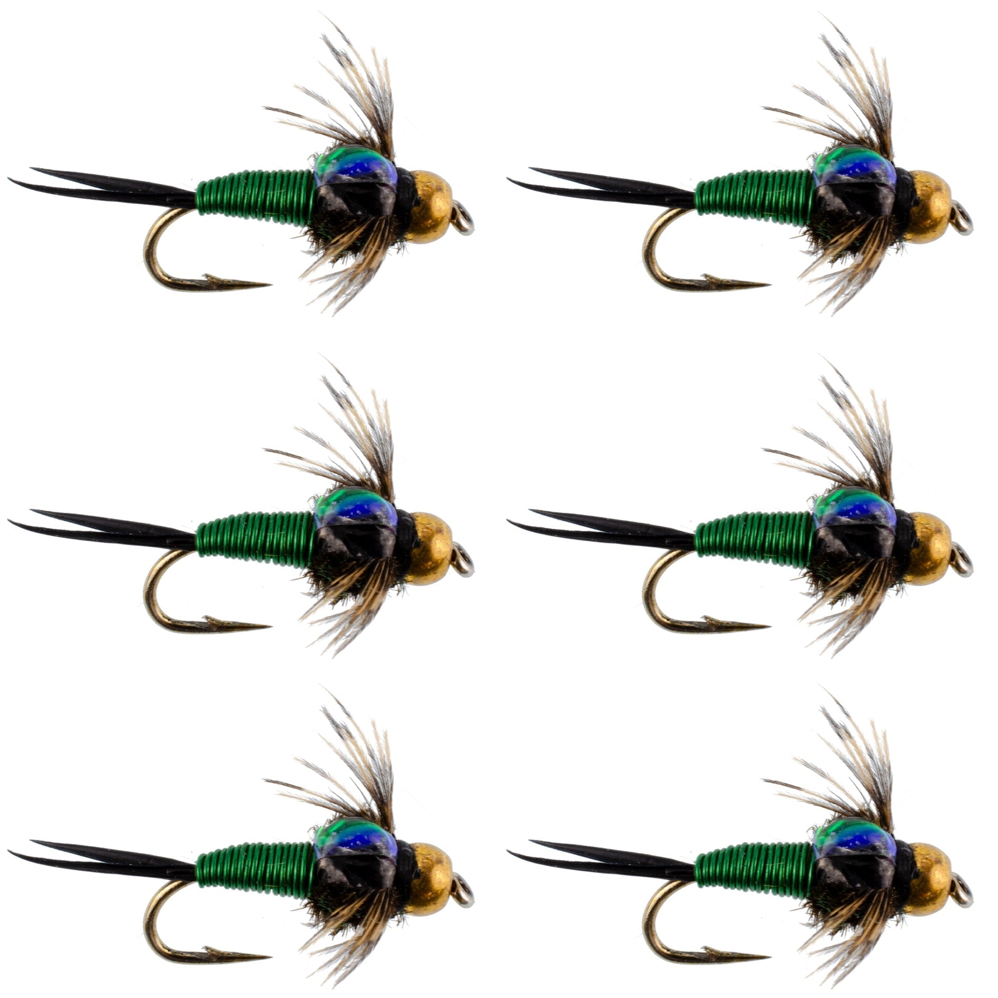 Premium Green Copper John Nymph Flies - Set of 6 Size 12 for Trout Fishing - Korvel