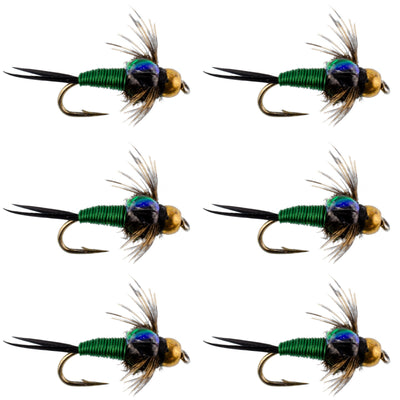 Premium Green Copper John Nymph Flies - Set of 6 Size 12 for Trout Fishing - Korvel