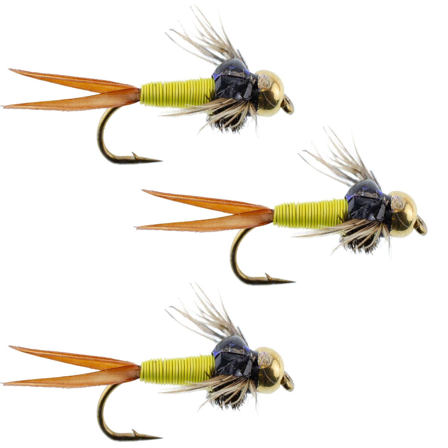 3 Pack Hot Yellow Copper John Nymphs - Premium Fly Fishing Flies, Size 14 - Korvel