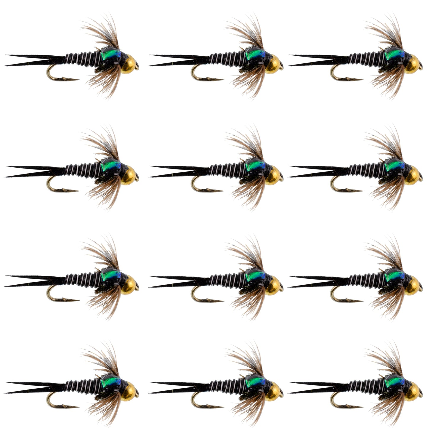 Premium Bead Head Zebra Copper John Nymph Flies - 12 Pack, Size 12 - Korvel
