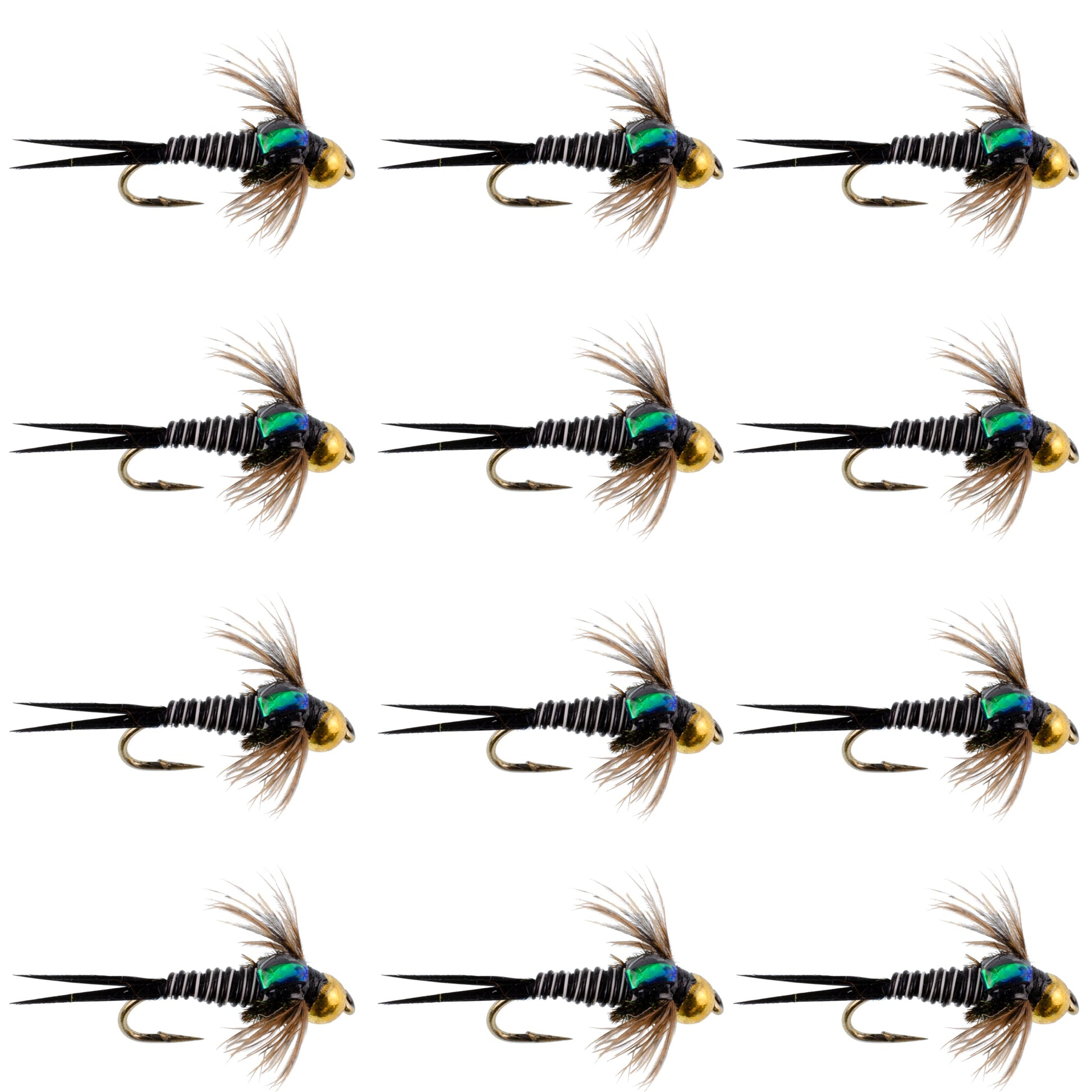 Premium Bead Head Zebra Copper John Nymph Flies - 12 Pack, Size 12 - Korvel