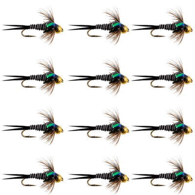 Premium Bead Head Zebra Copper John Nymph Flies - 12 Pack, Size 12 - Korvel