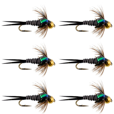 Bead Head Zebra Copper John Nymph Fly Fishing Flies - Set of 6 Flies Hook Size 14