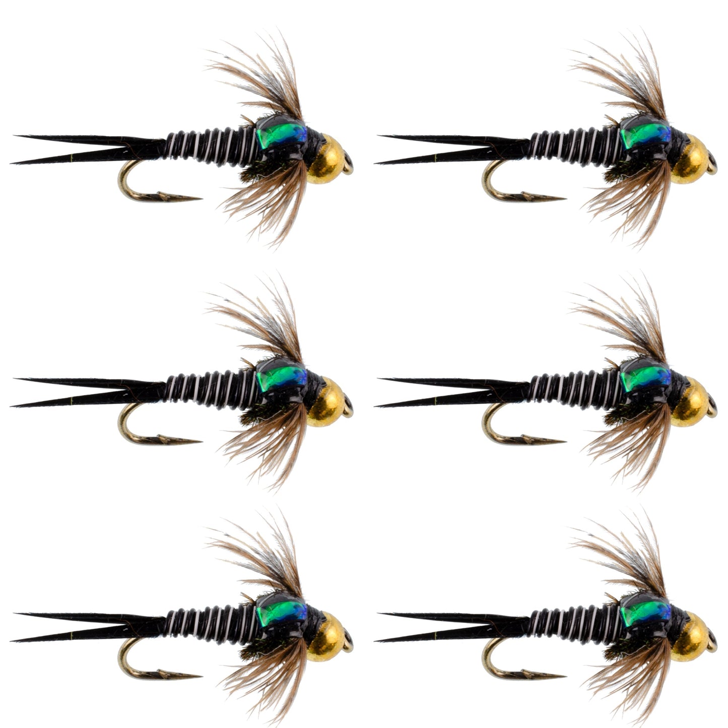 Premium Bead Head Zebra Copper John Nymph Flies - 6 Pack, Size 16 - Korvel