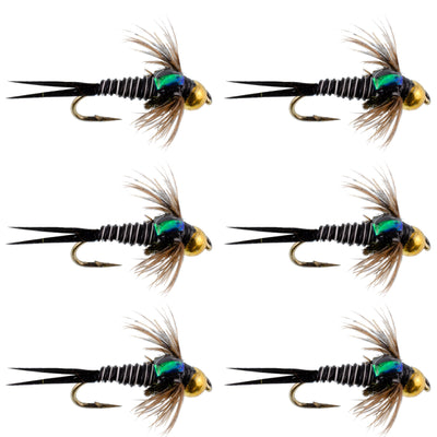 Premium Bead Head Zebra Copper John Nymph Flies - 6 Pack, Size 16 - Korvel