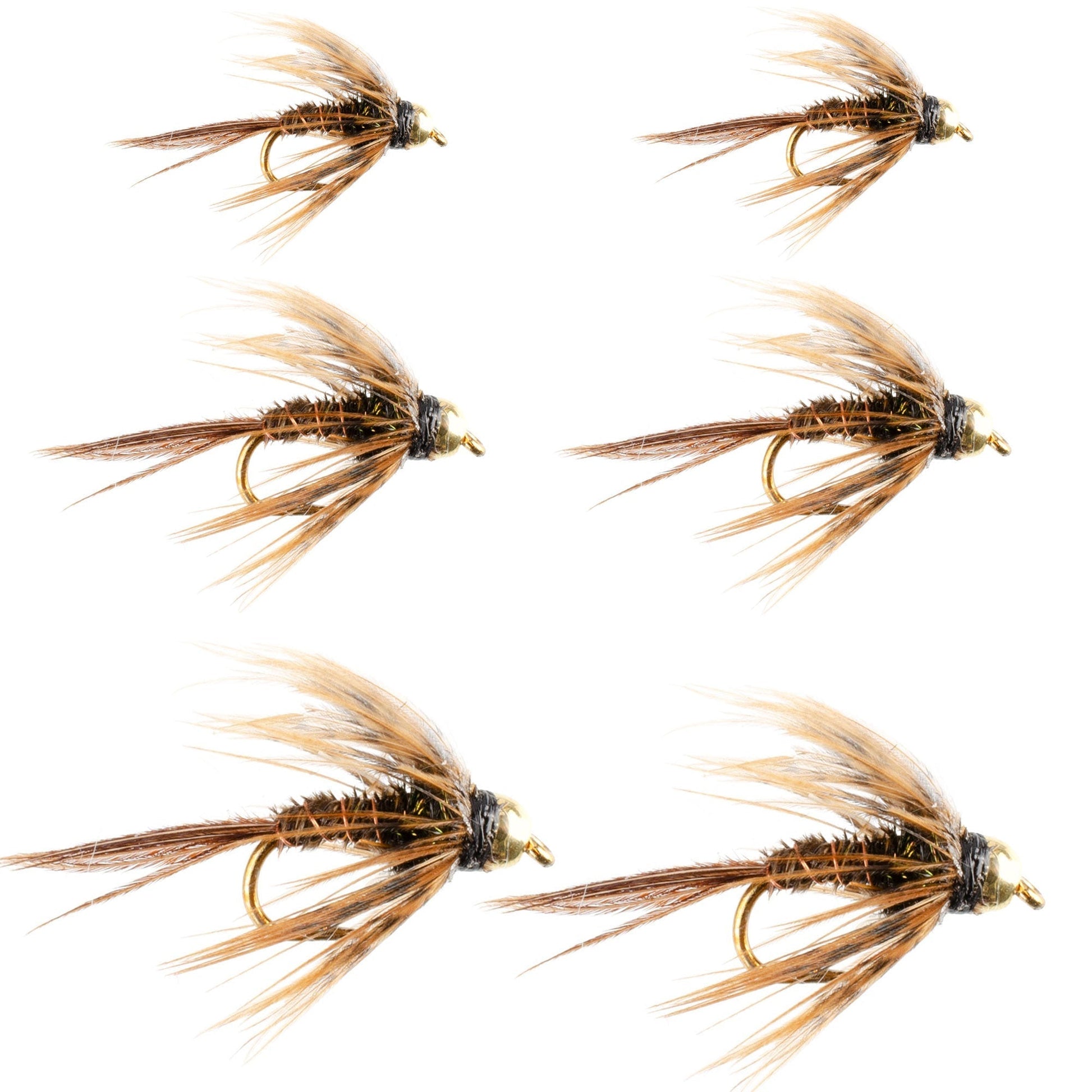 Premium Soft Hackle Pheasant Tail Nymph Flies - Set of 6, Size 16 - Korvel