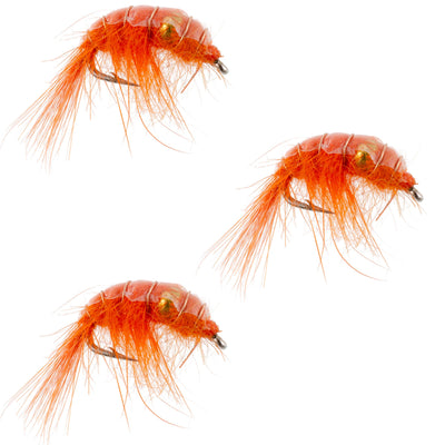 Pack de 3 mouches crevettes scud à perles orange - Taille 16