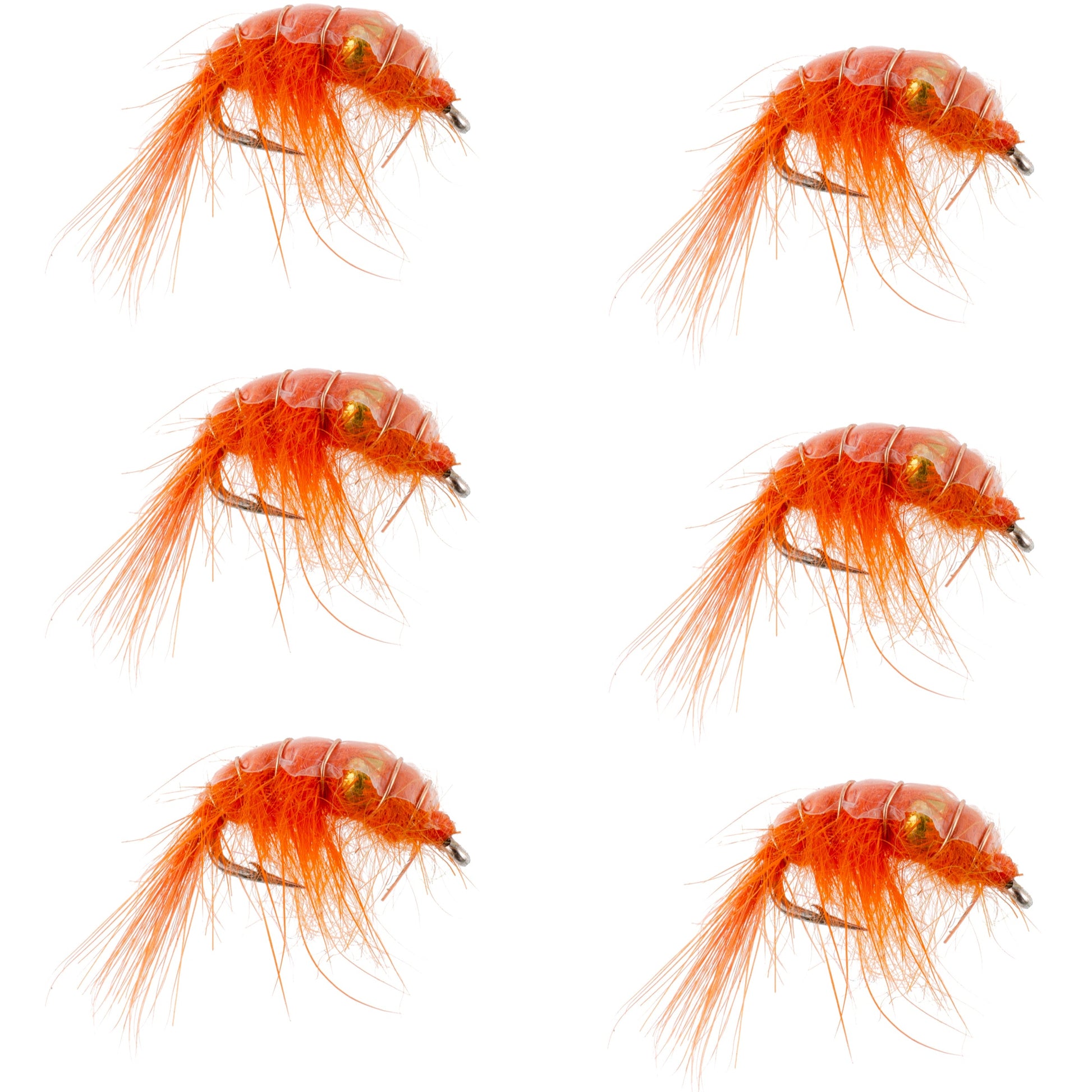 Vibrant Orange Beaded Shrimp Scud Nymph Flies - 6 Pack, Size 12 for Tailwater Fishing - Korvel