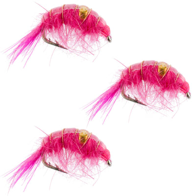 Pack de 3 mouches en perles roses de motif de crevette scud - Taille 16