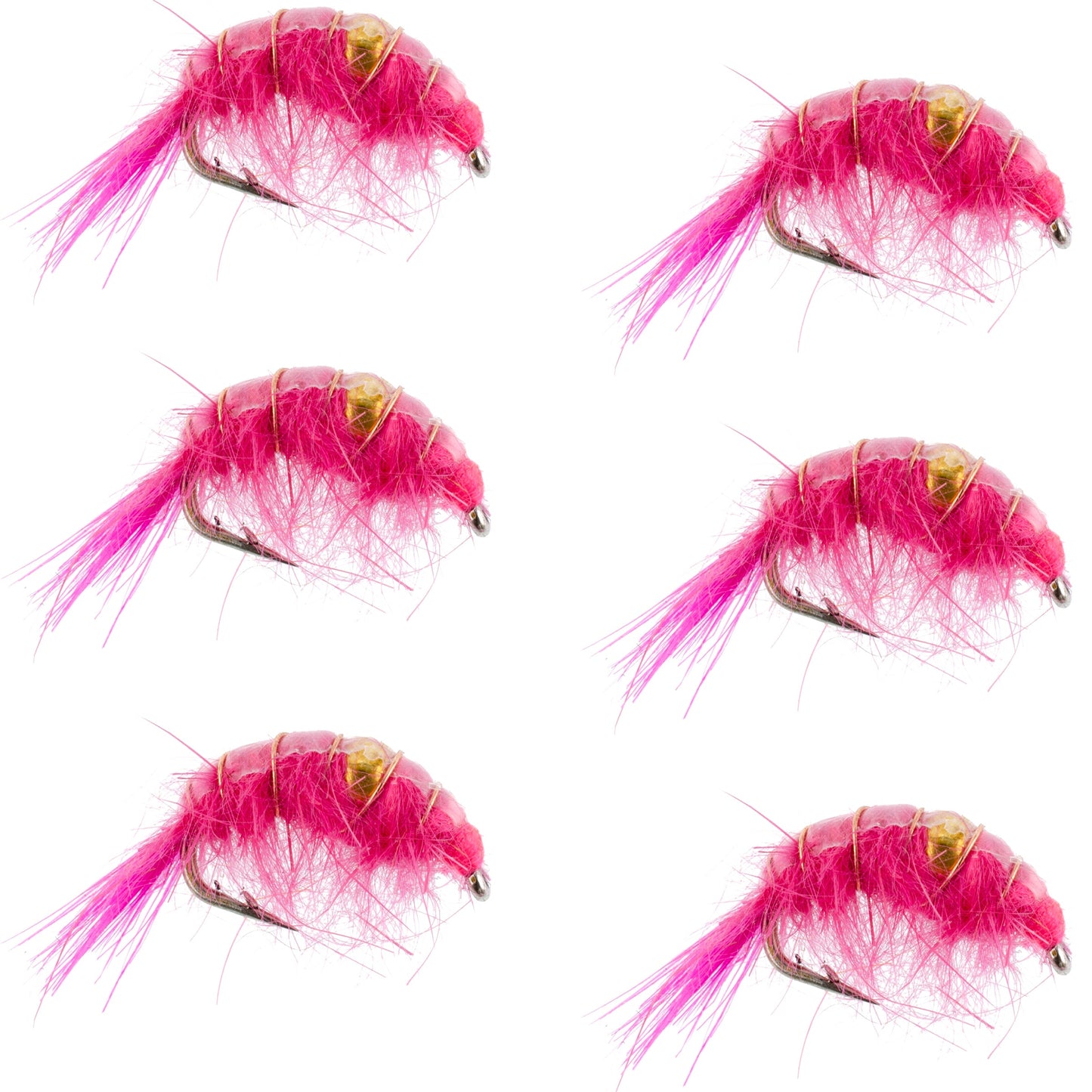 Pink Beaded Shrimp Scud Pattern - Size 16 - 6 Flies