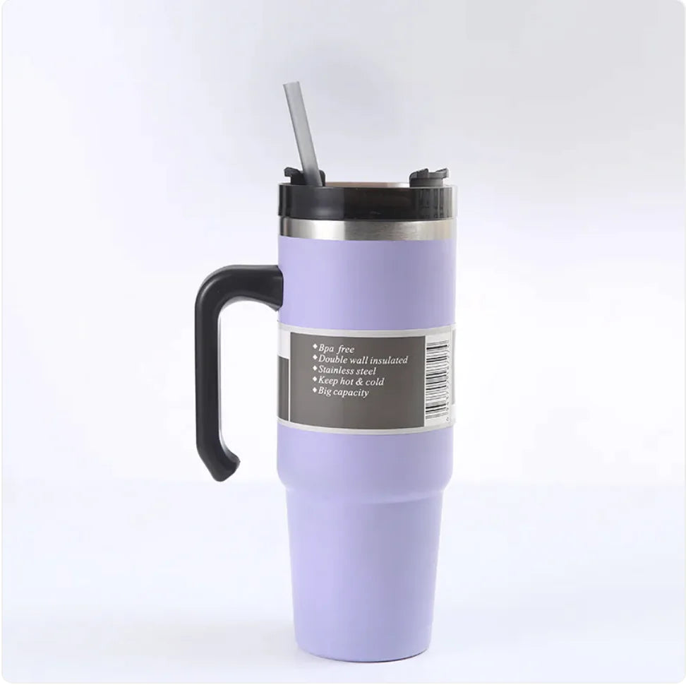 Taza de coche premium con asa y popote - Taza aislada de 30 oz