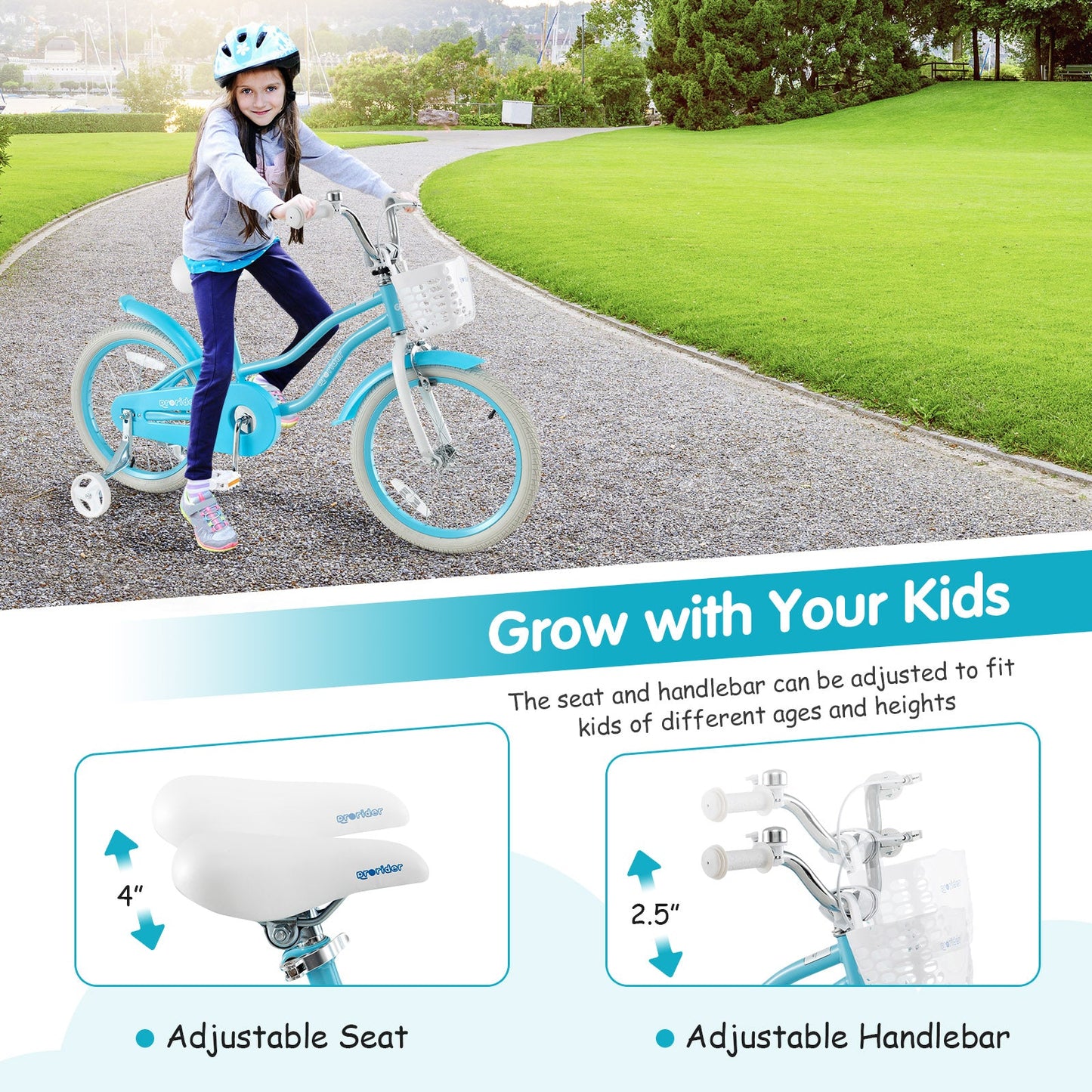 Bicicleta para Niños de 14/16/18 Pulgadas con Frenos Dobles y Asiento Ajustable
