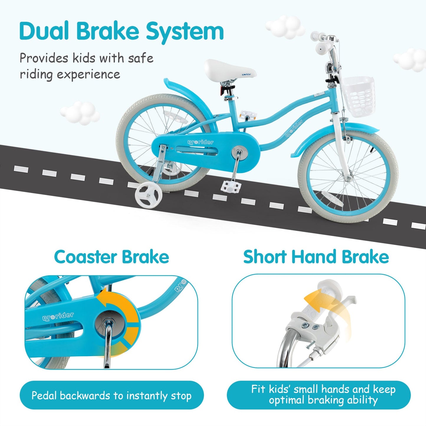 Bicicleta para Niños de 14/16/18 Pulgadas con Frenos Dobles y Asiento Ajustable