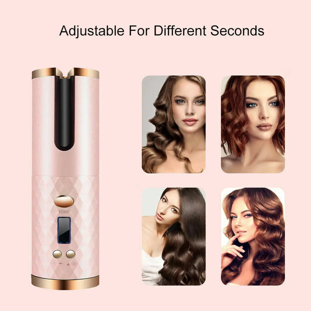 Rizador de Cabello Inalámbrico con Rotación Automática y Pantalla LCD