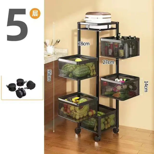Estante de Cestas Metálicas Apilables con Ruedas