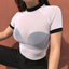 T-shirt en mesh transparent noir et blanc tendance pour femmes